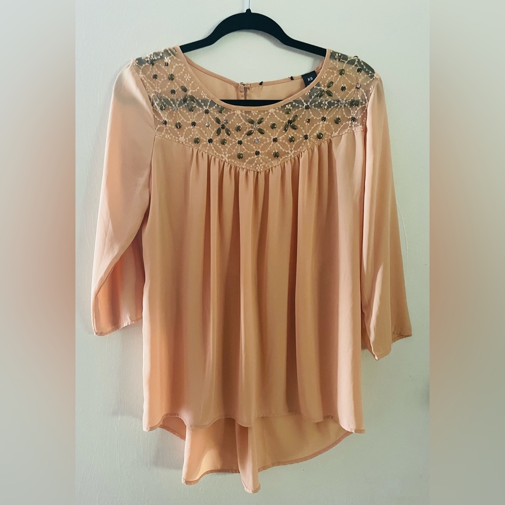 Peach blouse XS with beaded embellishment